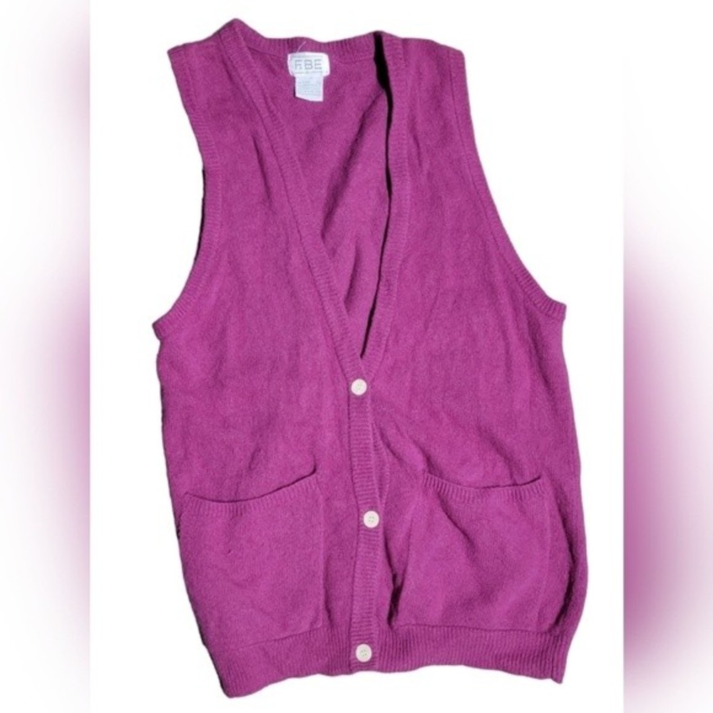 Vintage FABE Pink Lambs Wool Oversized Sweater Vest Size Medium